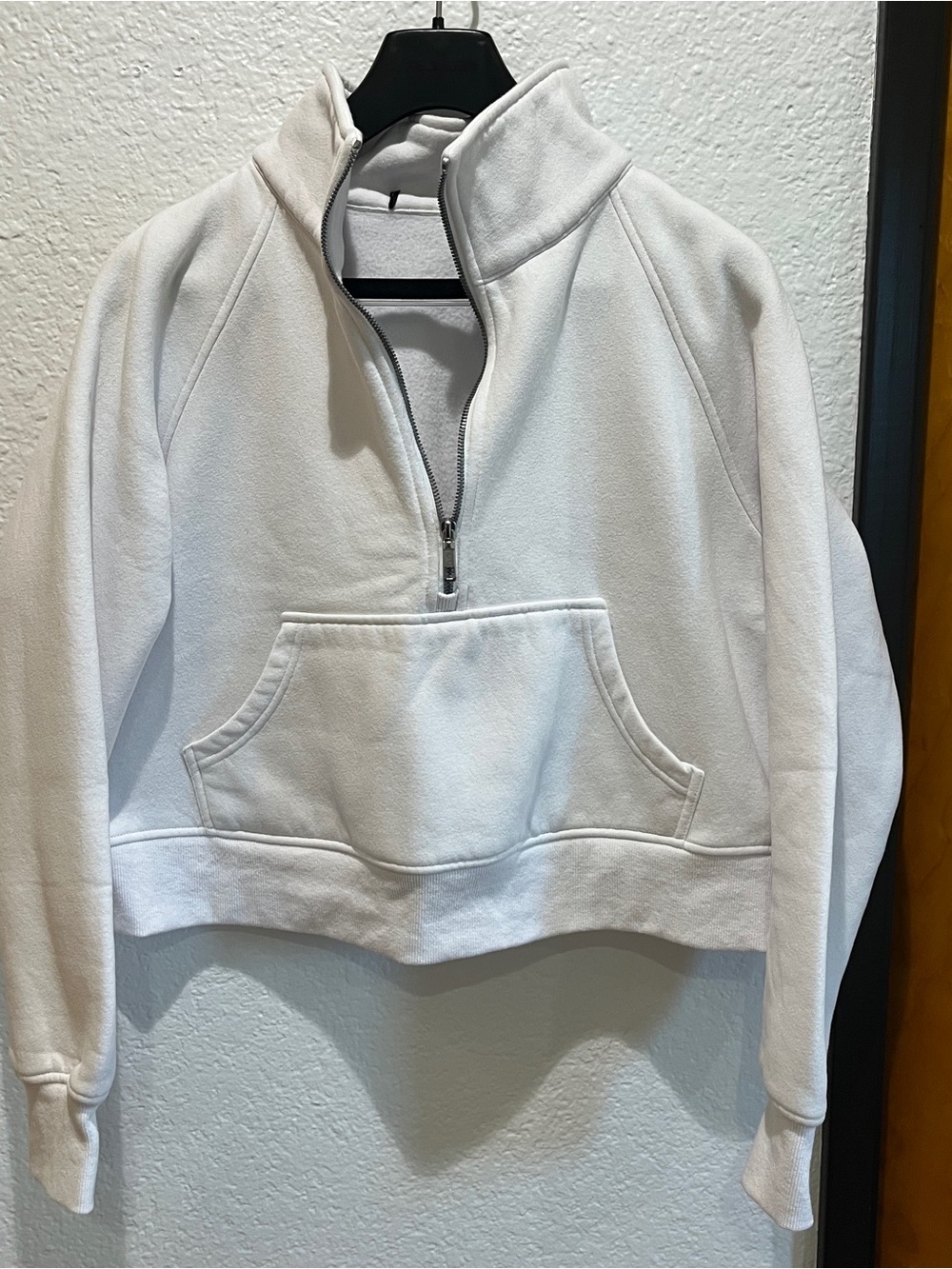 Women's Cropped White Half-Zip Pullover Sweatshirt